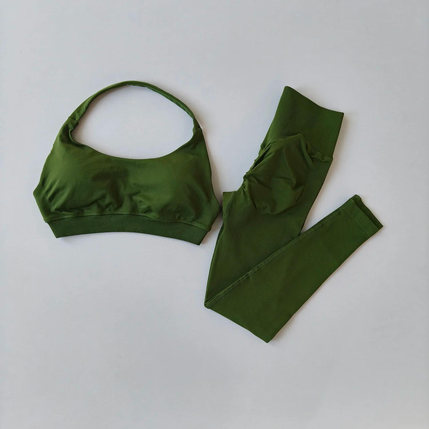 Combinaison de Yoga 2 pièces pour femmes, vêtements de Fitness sans couture, col licou, soutien-gorg
