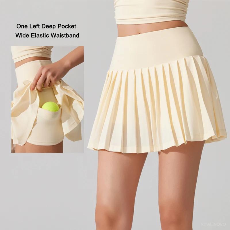ALINOCalculator-Jupe de tennis plissée pour femme avec poche, short de golf athlétique, taille haute