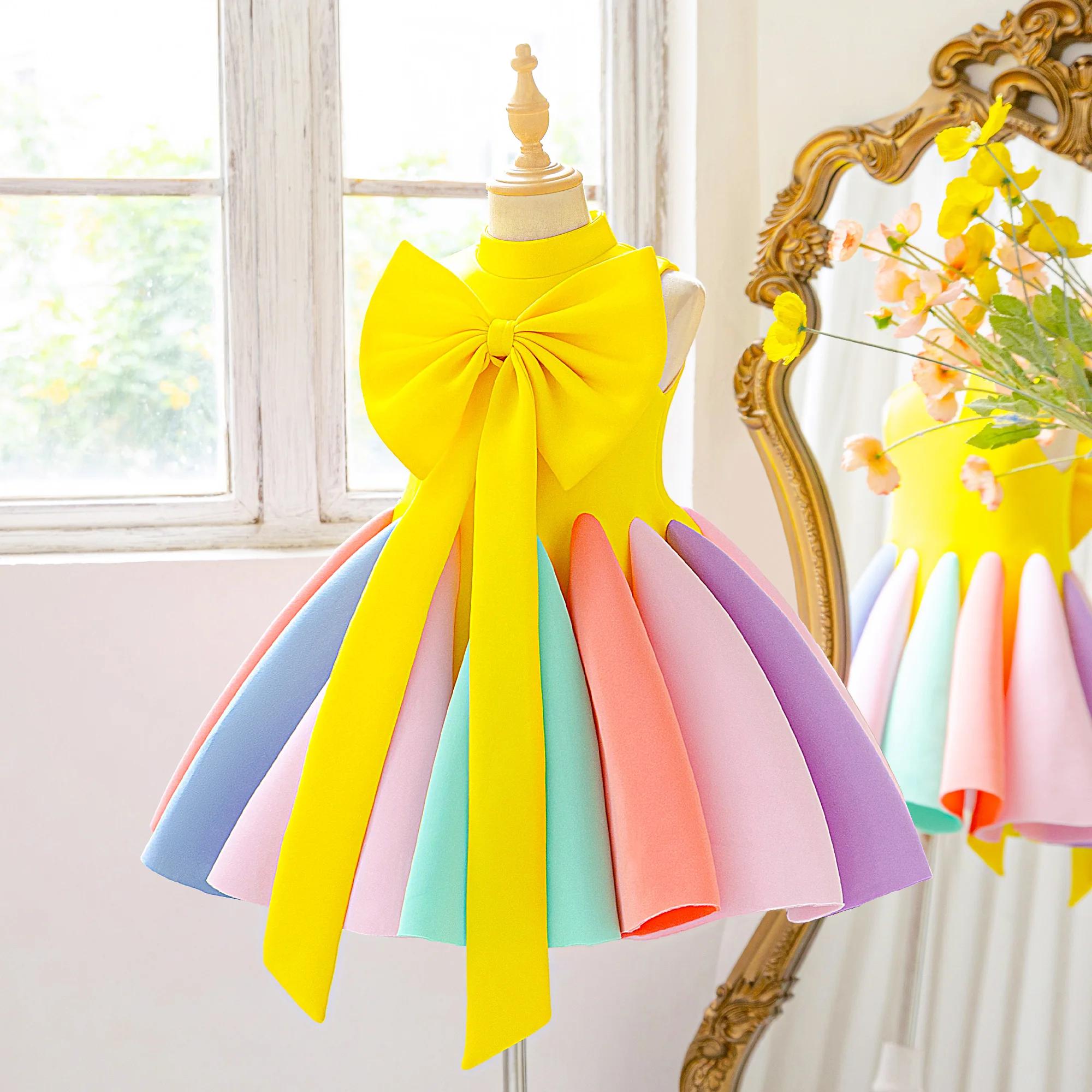Robes de demoiselle d'honneur colorées d'été pour filles, élégantes robes de princesse avec nœud pou