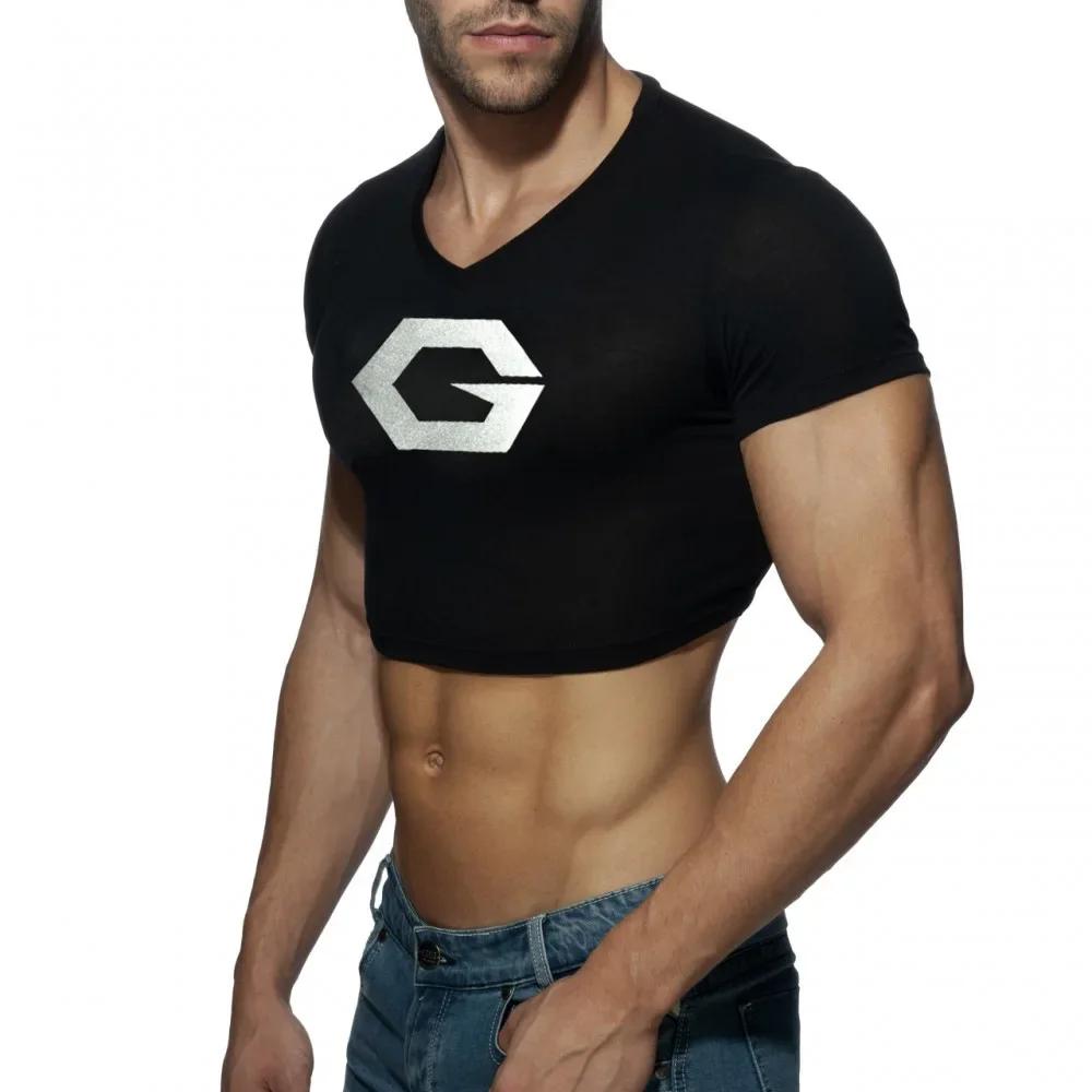 Hommes Sexy haut court coupe ajustée réservoir recadrée gilet musculaire à manches courtes t-shirt c