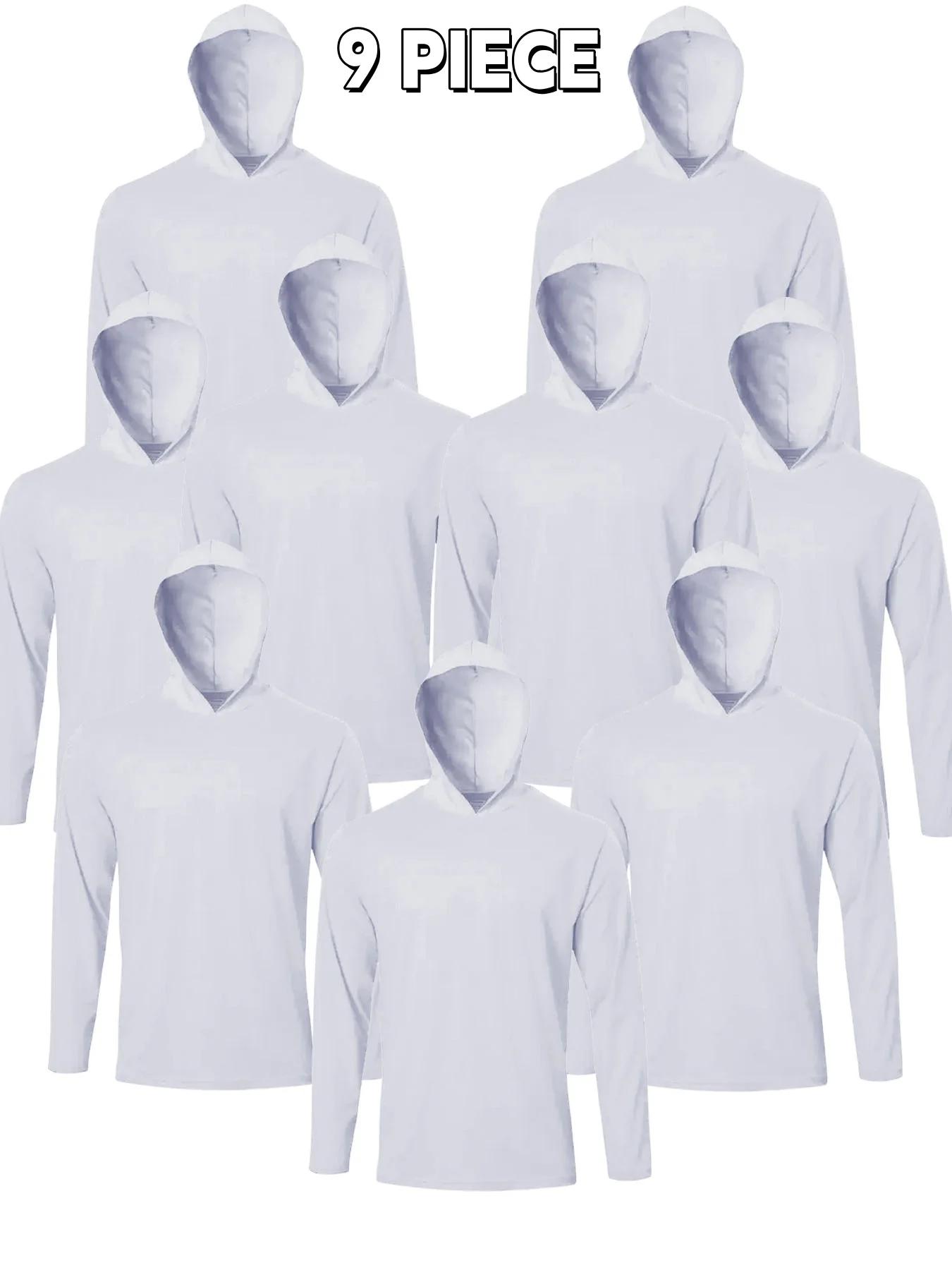 Lot de 9 chemises à capuche et manches longues pour hommes – T-shirts de sport confortables et respi