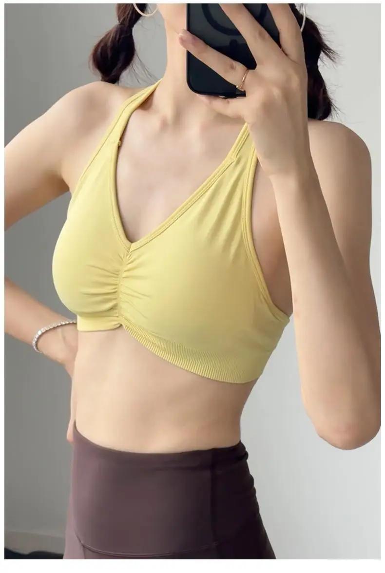 Soutien-gorge de sport réglable à dos en T pour yoga à fort impact, col licou, dos nu, séchage rapid