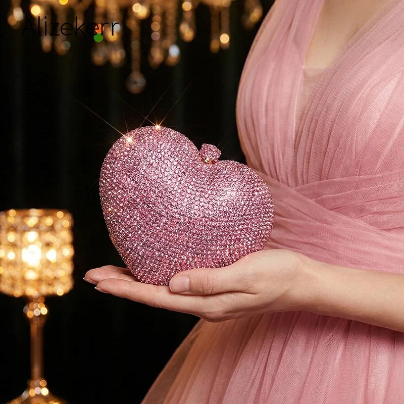 Alizekerr-Sacs de soirée en cristal en forme de cœur pour femmes, petite pochette en biscuits chic,