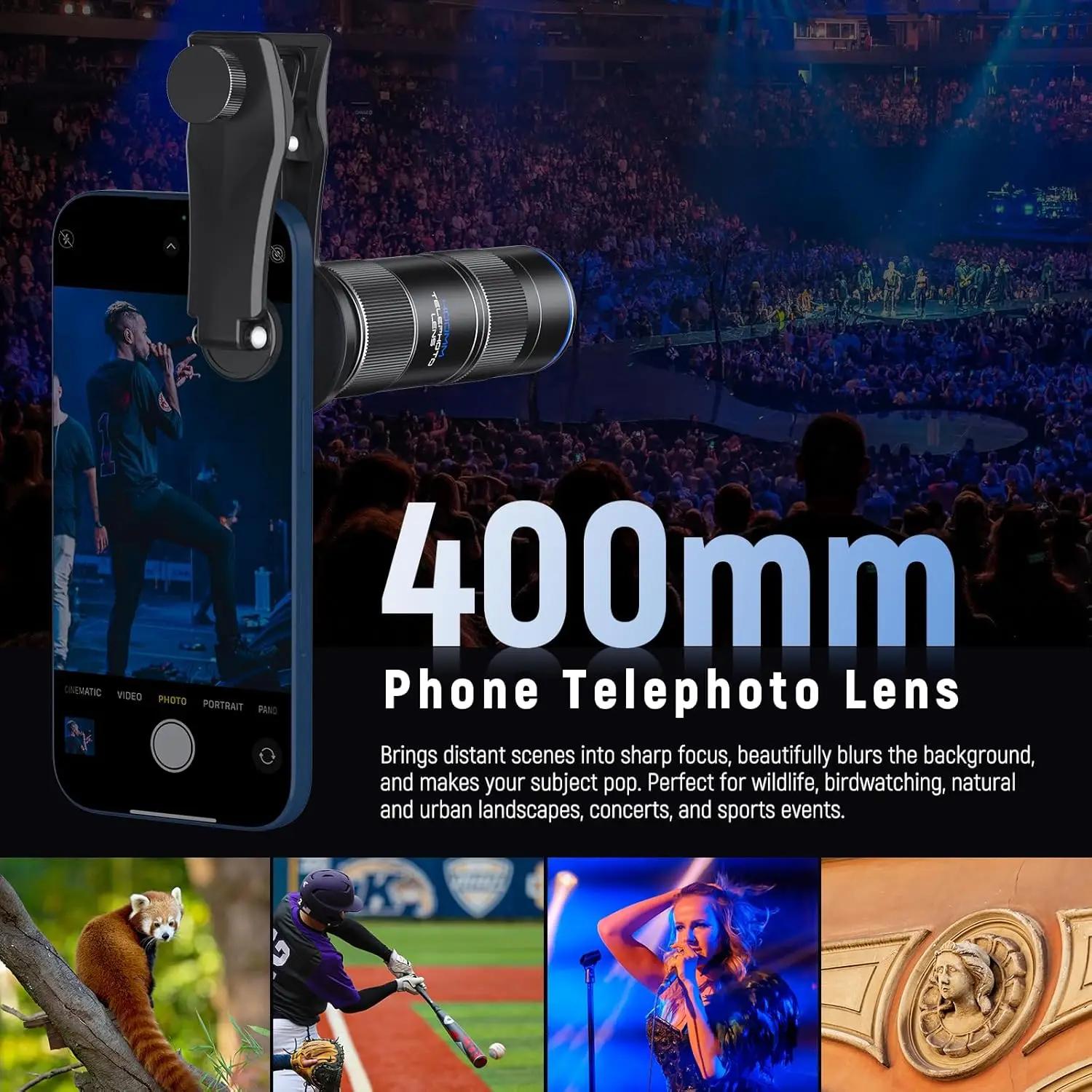 NEEWER – téléobjectif de caméra de téléphone 400mm, avec Clip d'objectif fileté de 17mm, Distance de