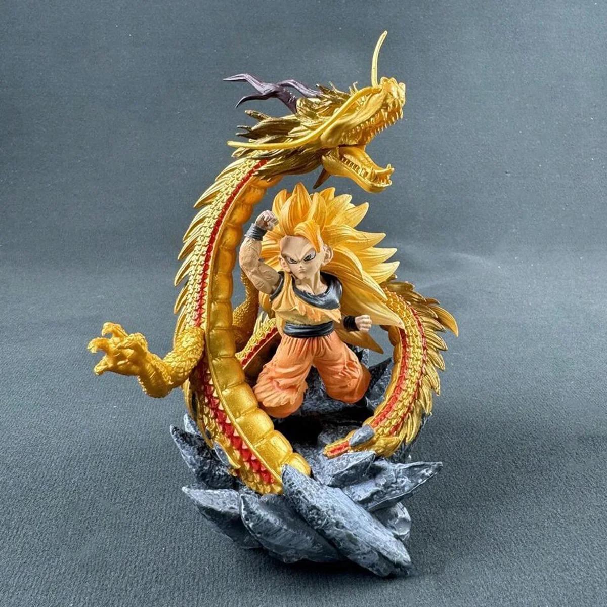 Q Version Dragon Ball Z Figure Ssj3 Goku figurines Dragon poing Explosion 14CM PVC GK Statue modèle