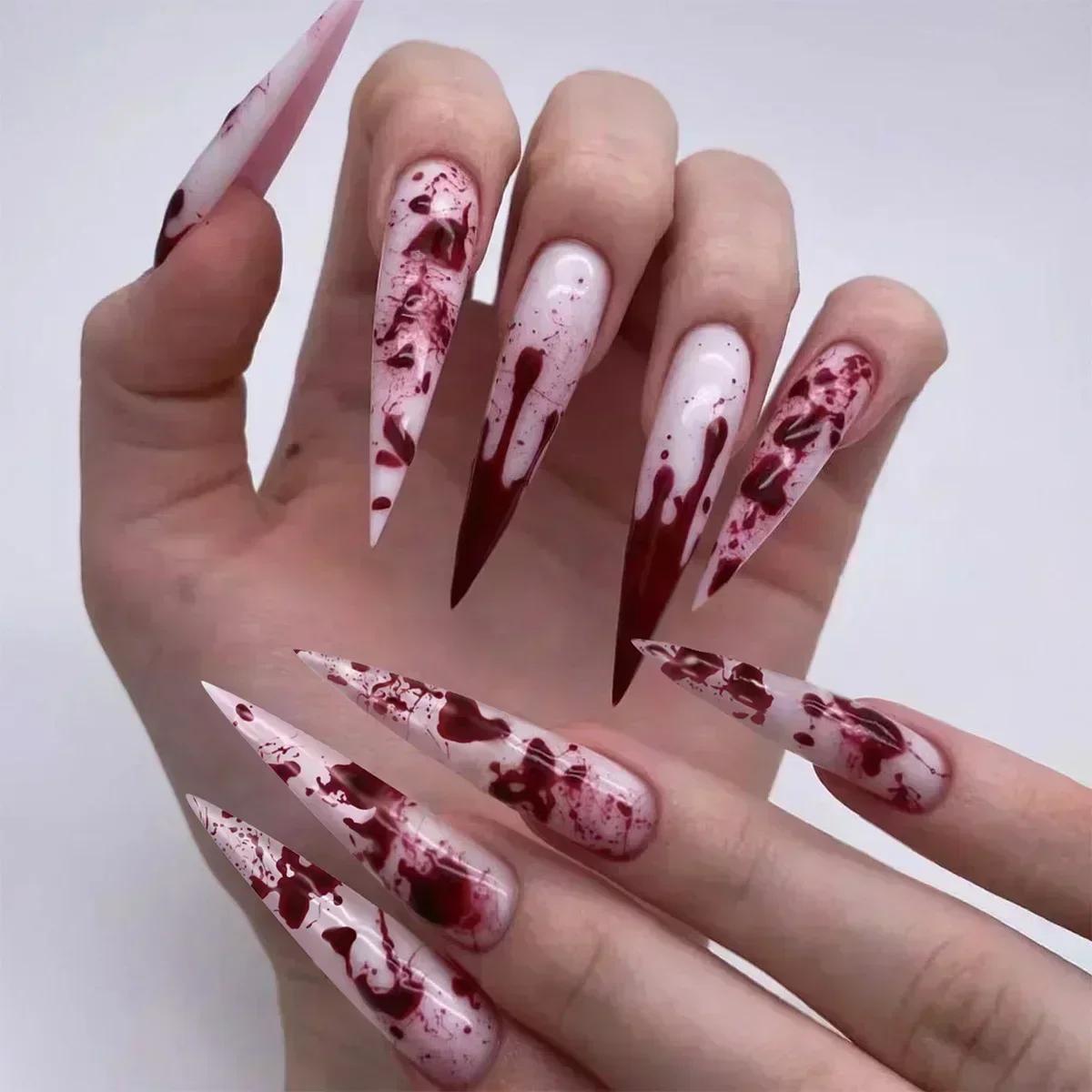 Faux ongles Halloween avec tête d'amande, 24 pièces, faux ongles Clown mignon, couverture complète f