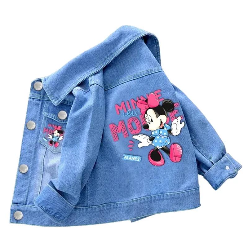 Veste en jean Minnie Mouse pour petites filles, manteau de printemps et d'automne, vêtements d'extér