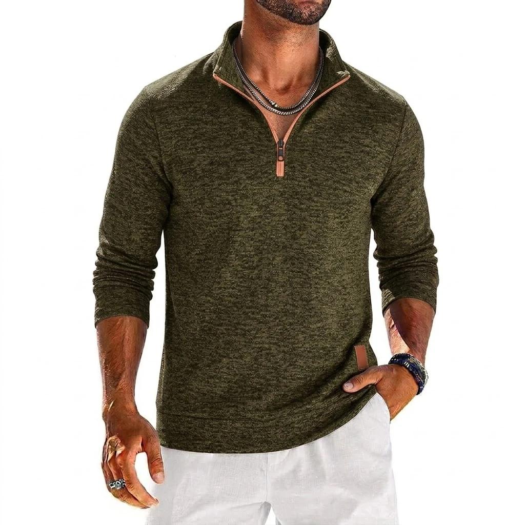 Sweat-shirt à manches longues et quart de zip pour homme, pull uni, sweat à capuche zippé pour homme