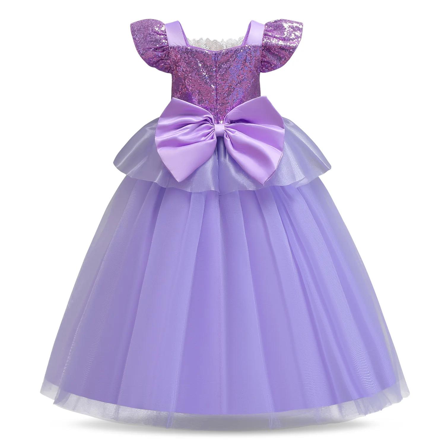 Robe Disney raiponce Belle pour enfants filles, déguisement de princesse de carnaval, tenue de fête