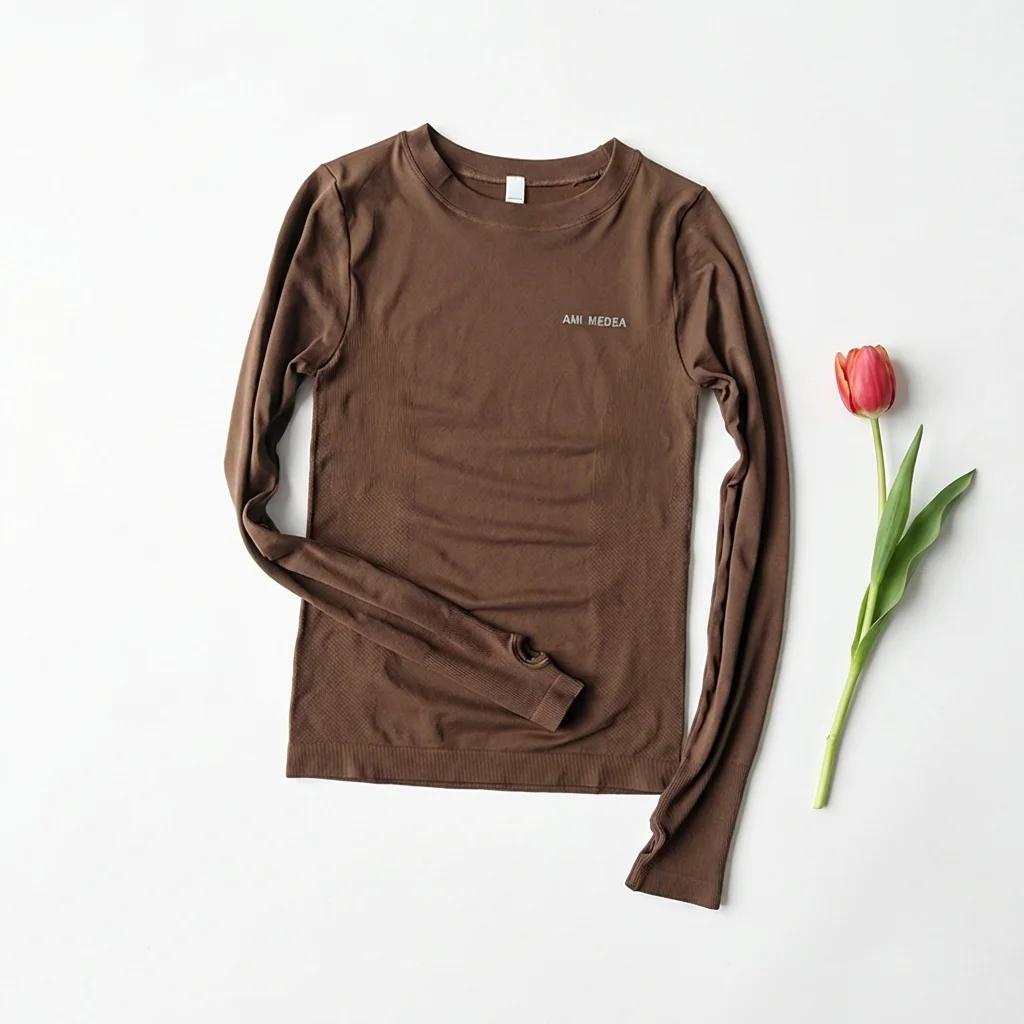 Haut de yoga pour femmes, chemise sans couture, t-shirts de sport, vêtements de fitness, manches lon