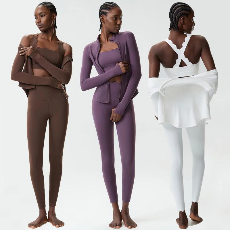 Ensemble de yoga et fitness 2/3 pièces pour femmes, couleur unie, tenue de sport extensible et douce