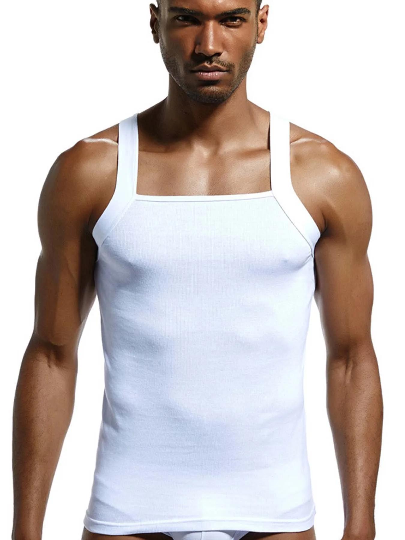 Mode homme gilet coton serré débardeur maison sommeil décontracté solide Sexy taille asiatique décon