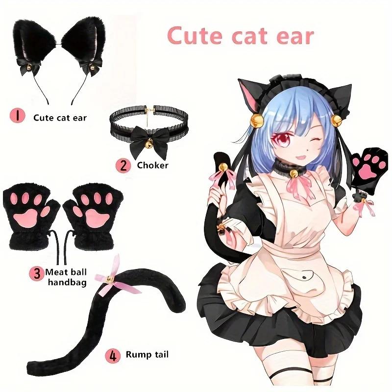 Ensemble de gants patte de chat, 5 pièces, hiver, mignon dessin animé fille, gants à doigts ouverts,