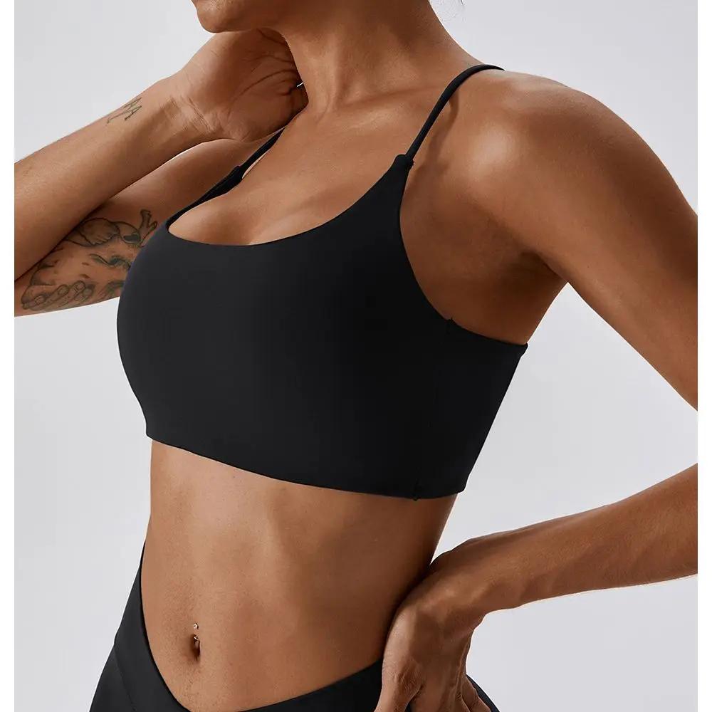Soutien-gorge de sport en forme de U pour femmes, couleur unie, multi-sangle, dos croisé, Fitness, h