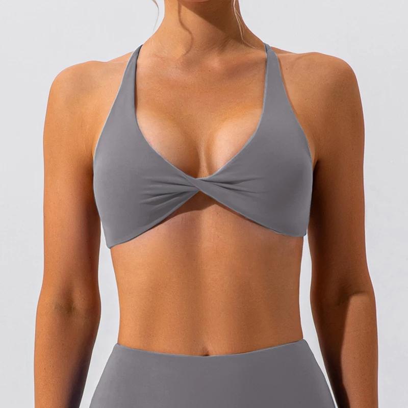 Haut de sport sexy d'été pour femme, soutien-gorge de sport respirant à dos croisé pour la course et