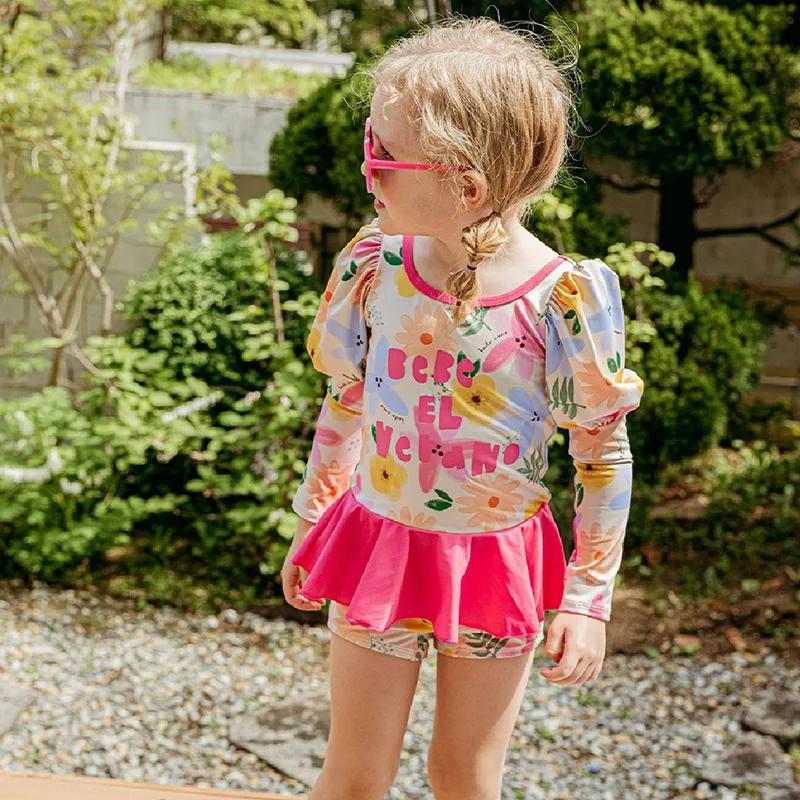 Maillot de bain pour filles et garçons, imprimé mignon, pantalon à manches longues, maillot de plage