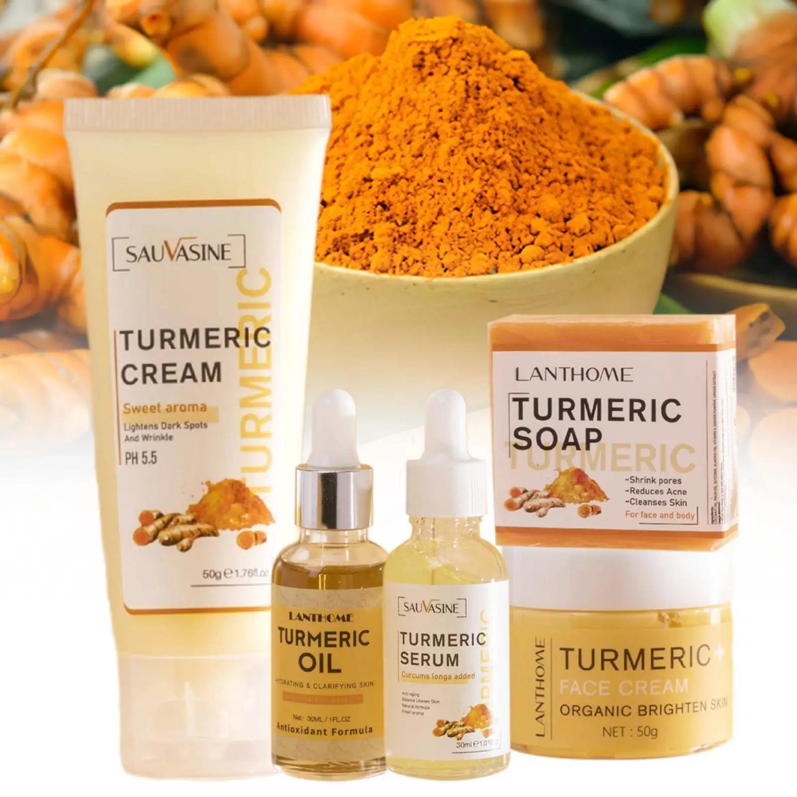 Ensemble de soin du visage au curcuma, crème nettoyante contre l'acné, sérum anti-âge, hydratant pou