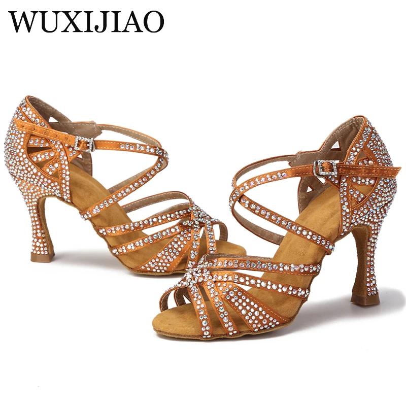 WUXIJIAO femmes chaussures de danse de fête Satin brillant strass fond souple chaussures de danse la