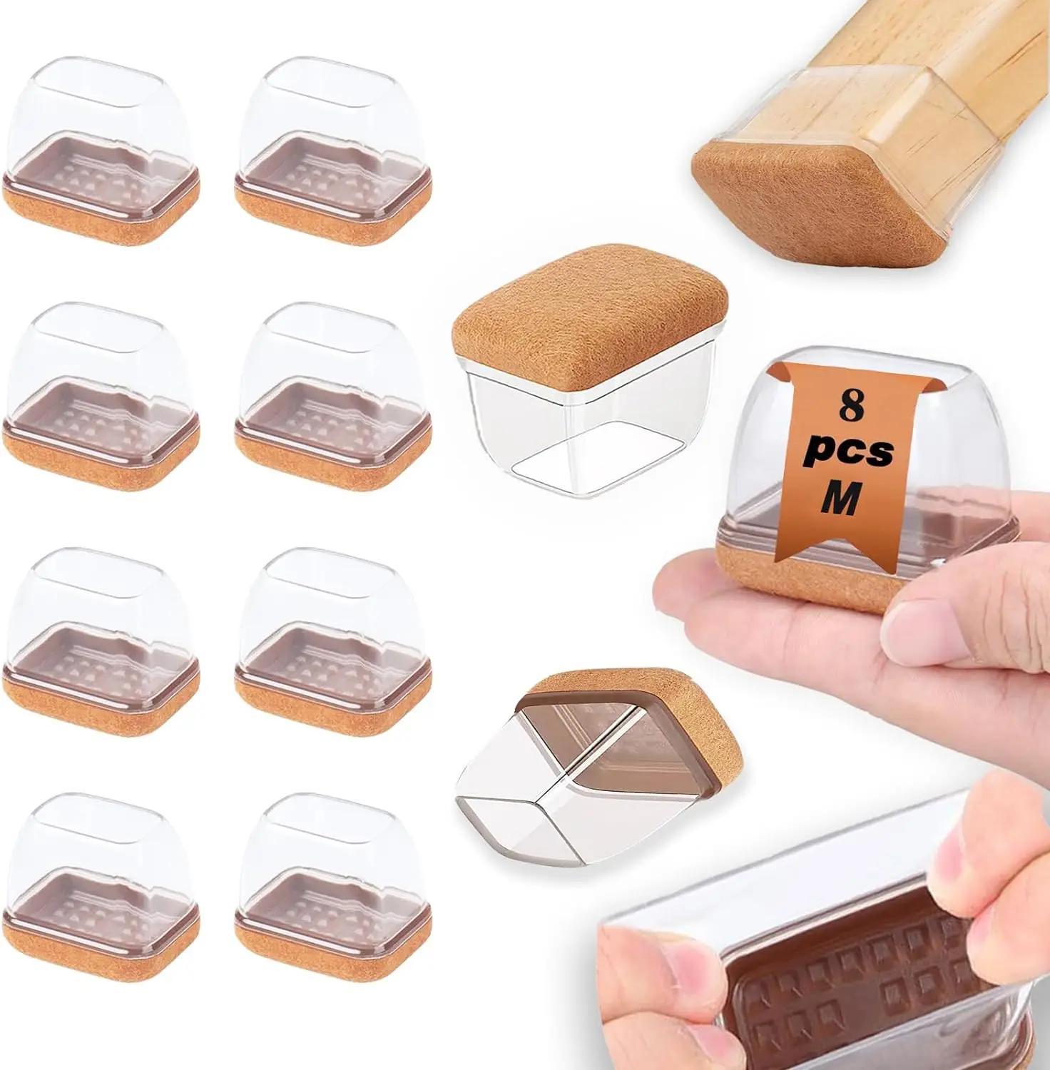 Capuchons de sol en Silicone pour pieds de chaise, 8 pièces, protecteurs rectangulaires avec embouts