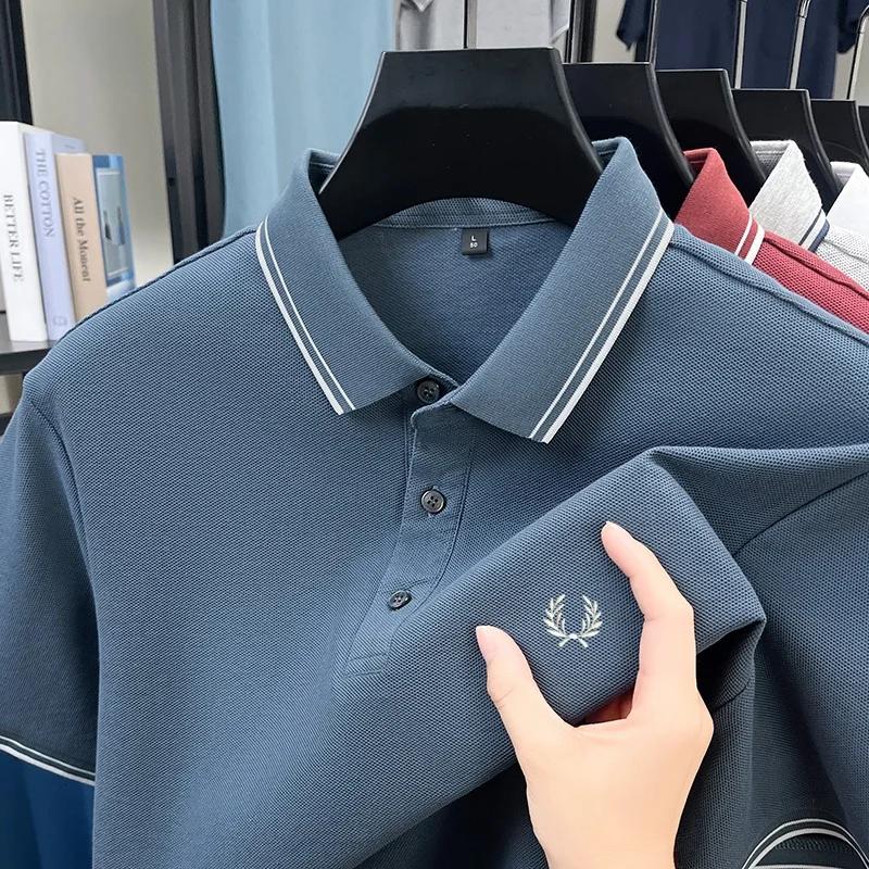 Polo à manches courtes pour hommes, 100% coton pur, brodé, décontracté, à la mode, respirant, confor