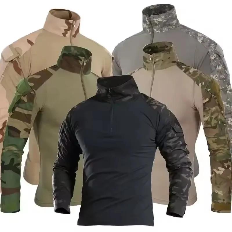 T-shirts de randonnée tactiques en plein air pour hommes, chemise d'escalade de chasse à manches lon