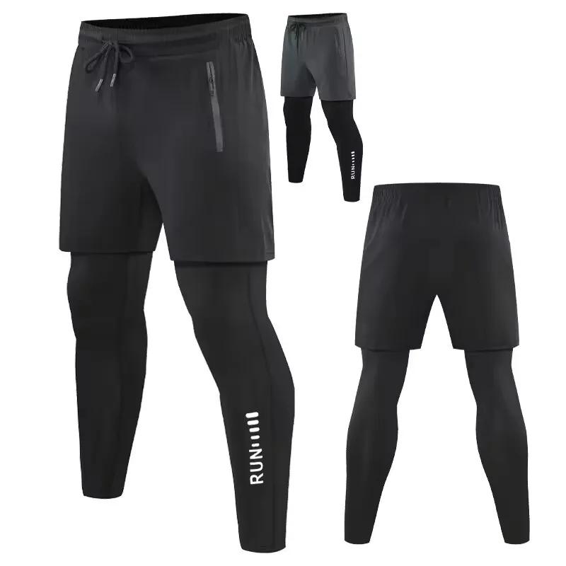 Pantalon de course 2 en 1 pour hommes, Double couche, serré, entraînement, basket-ball, Fitness, sur