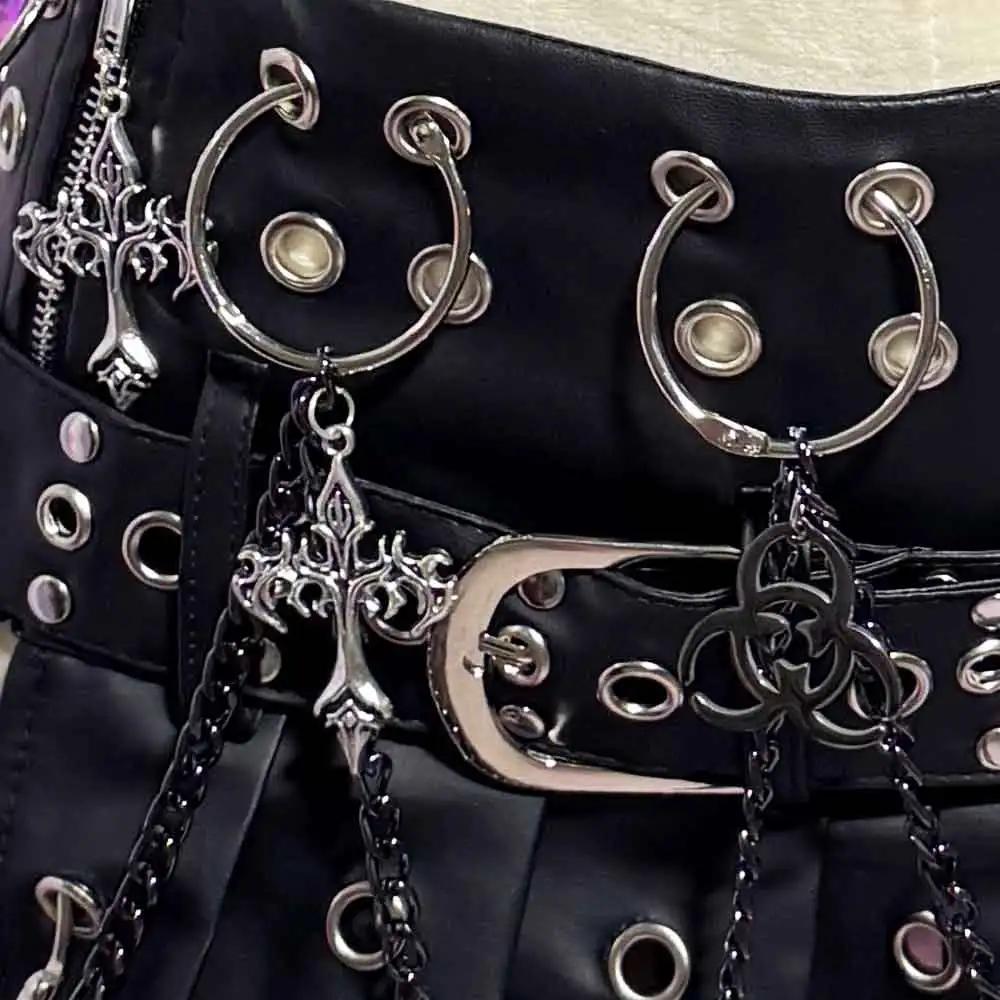 Mini-jupe gothique emo en cuir PU pour adolescentes, style grunge, punk rock, festival, rave, Y2K, v