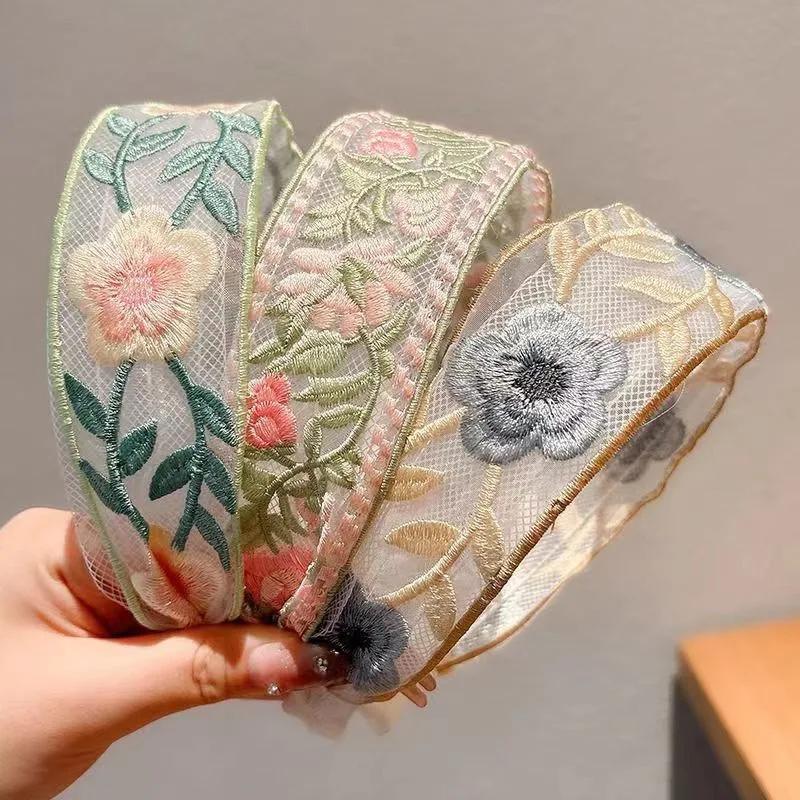 1/3 pièces élégant en mousseline de soie broderie fleur bandeau-douce bandeau à fleurs Turban cercea