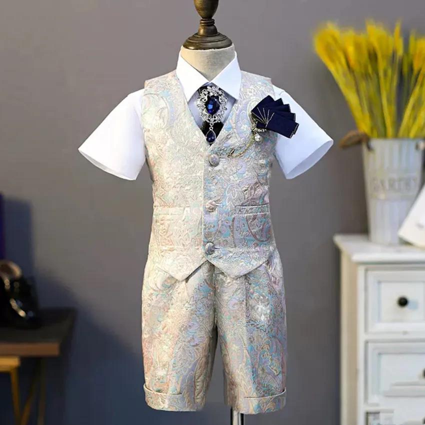 Ensembles gilet formels émaillés pour enfants, costume de performance de piano pour enfants, mariage