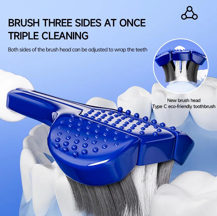 Brosse à dents manuelle 3D 6 pièces brosse à dents souple en forme de U à trois côtés pour le nettoy