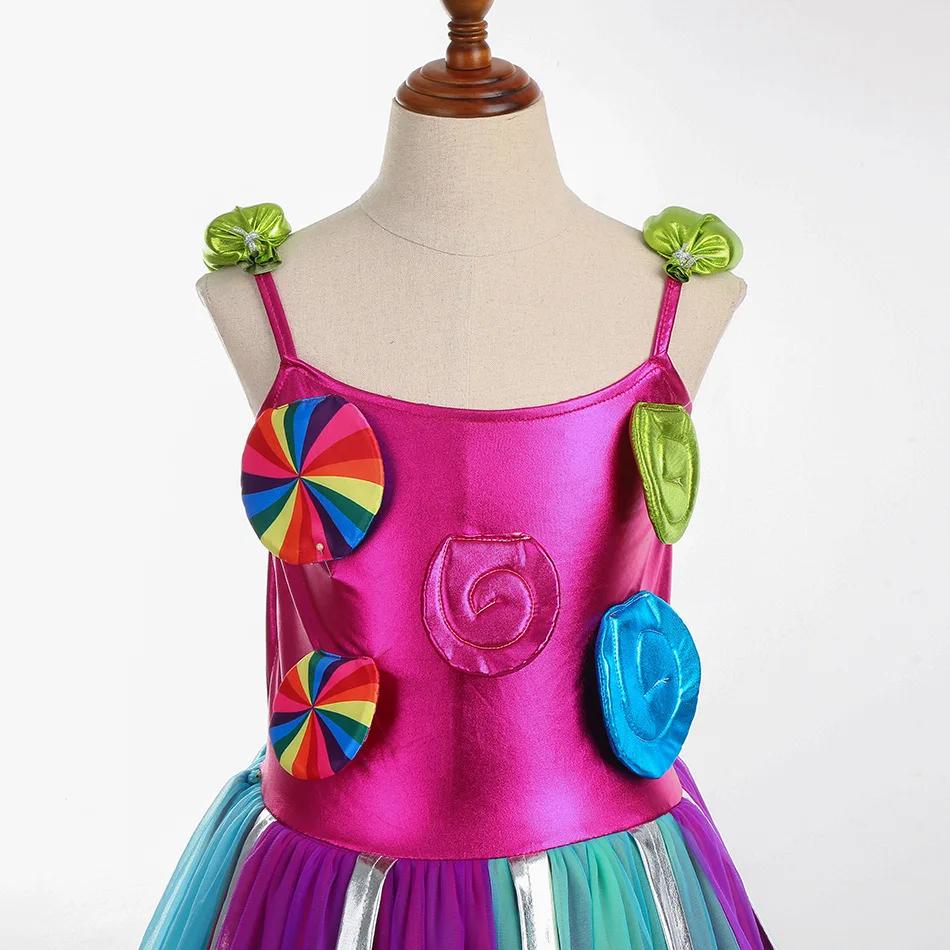 Filles arc-en-ciel sucette Costume princesse robe pourim Festival bonbons robe fantaisie carnaval an