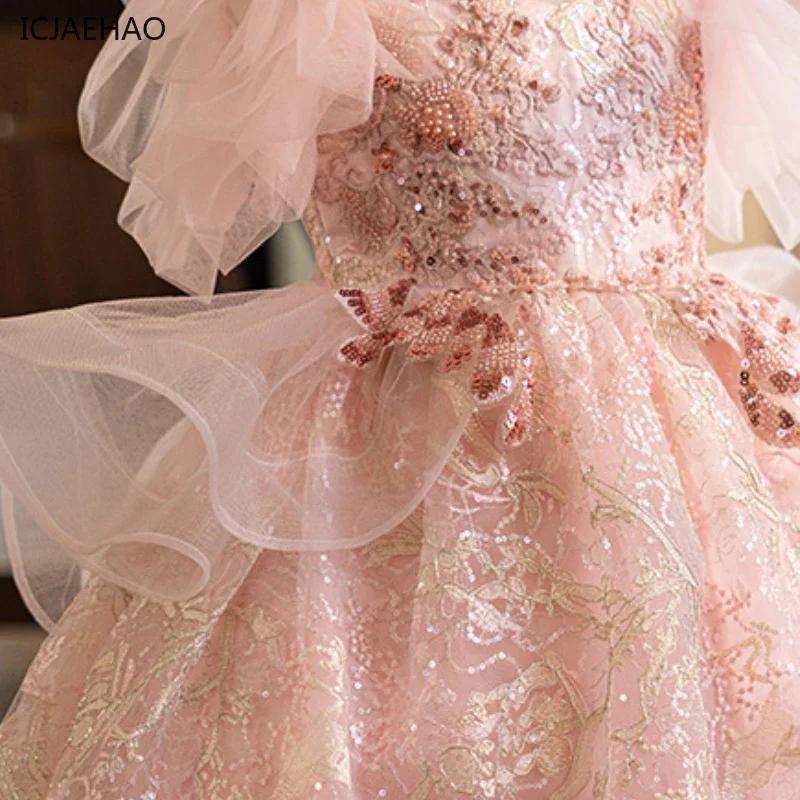 Robe de Demoiselle d'Honneur ICJAEHAO 2026 – Tutu Rose pour Filles, Tenue Élégante pour Fêtes et Spe