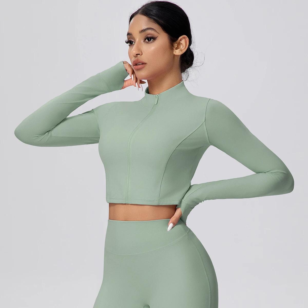 Veste de sport courte à fermeture éclair pour femme, haut d'été pour la gym, le fitness, la course,
