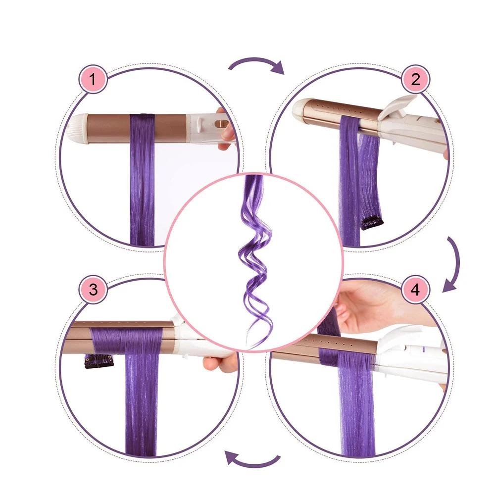 Extensions capillaires synthétiques à clips, 6 pièces/paquet, reflets colorés pour filles, 22 pouces