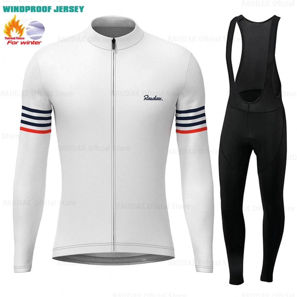 Raudax-Vêtements de cyclisme d'hiver pour homme, ensemble thermique à manches longues, maillot chaud