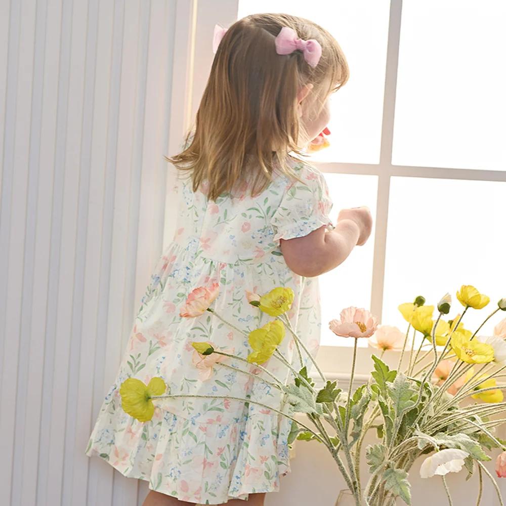 Dave Bella – robes à imprimé floral pour filles, vêtements d'été pour enfants, en pur coton, vêtemen
