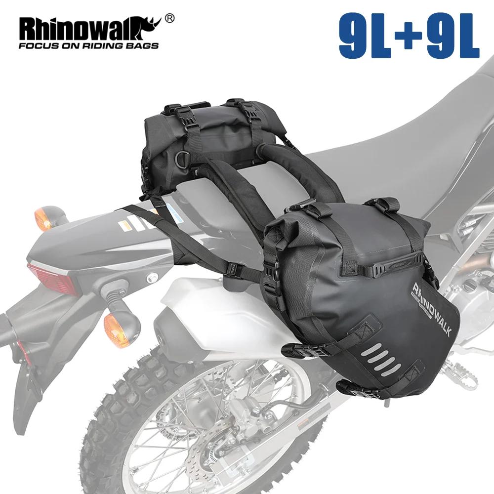 Sac selle moto Rhinowalk 18L étanche - Bagage latéral 9L+9L pour Honda Suzuki Yamaha KTM