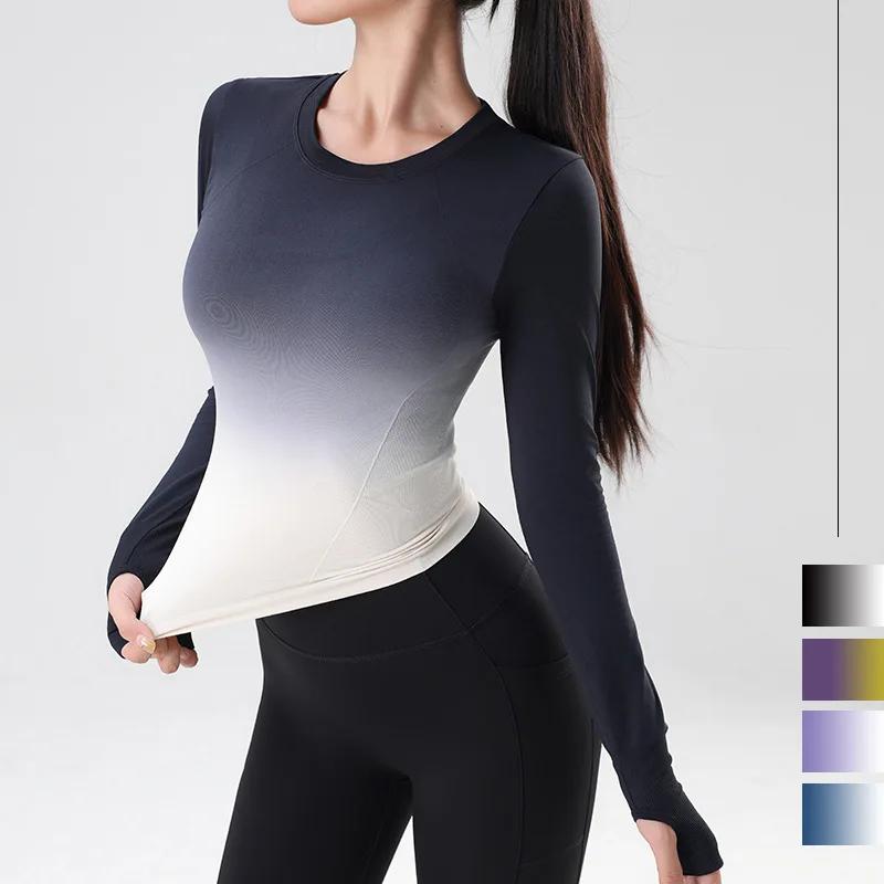 Haut manches longues femme yoga teinture suspendue - T-shirt course sport fitness et gymnastique