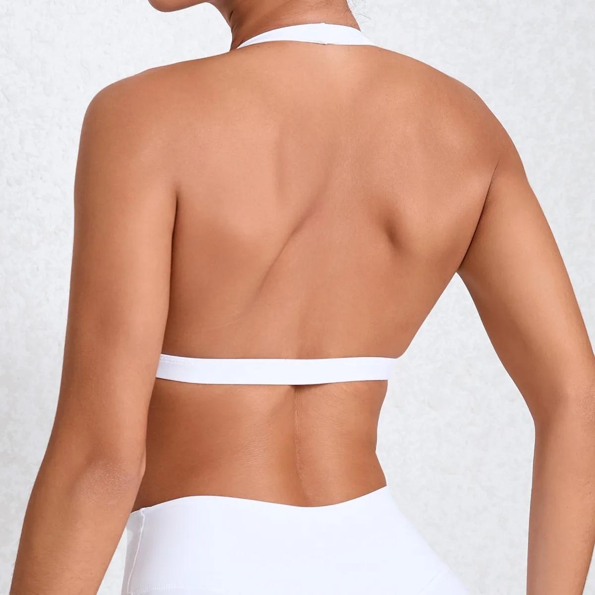 Soutien-gorge de Sport Sexy à col en v pour femmes, sous-vêtements de Sport, col licou, haut dos nu