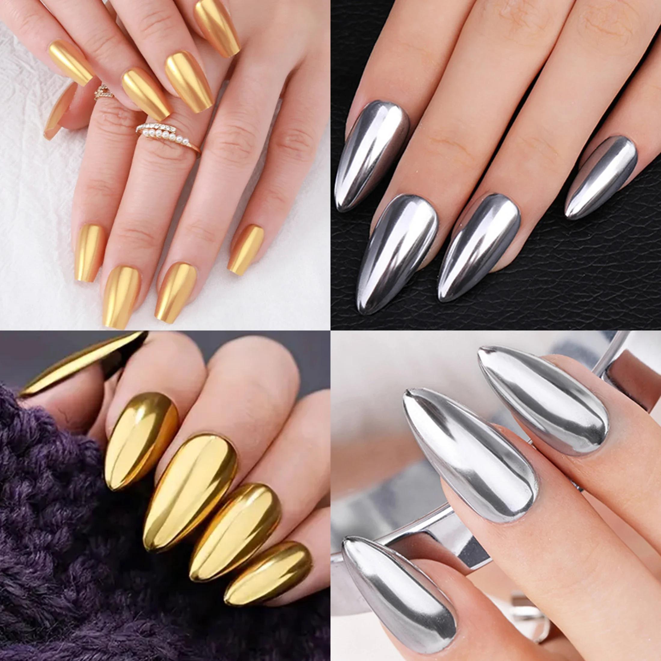 Vernis à ongles en Gel métallique, 1 pièce, paillettes métalliques, poussière à friction, Pigment br