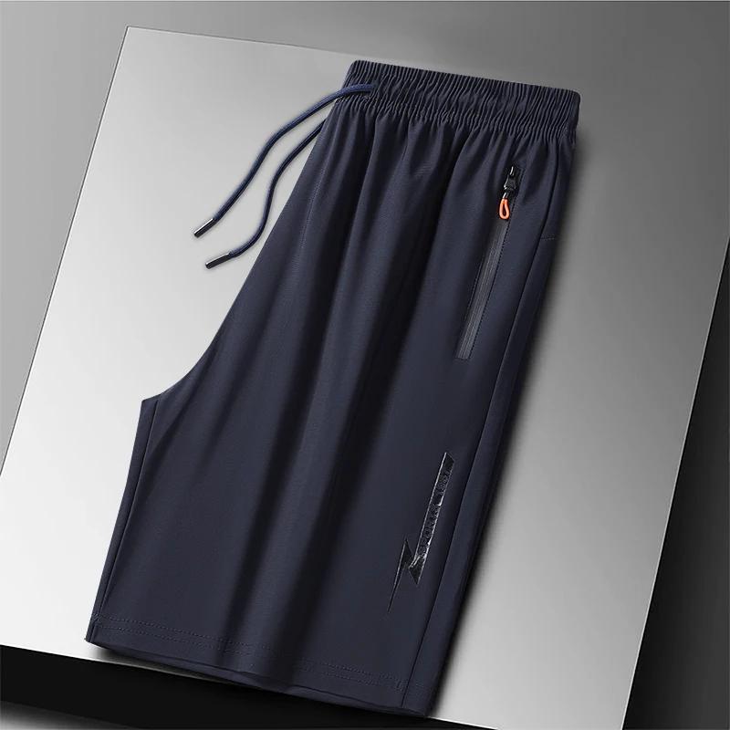 Short de Sport en soie glacée pour homme, grande taille, respirant, à séchage rapide, avec cordon de