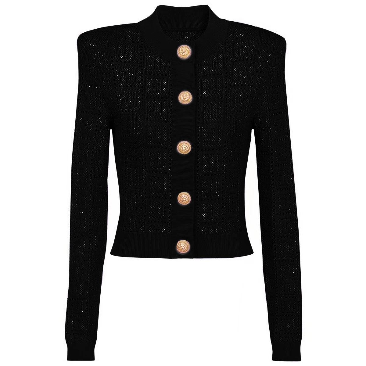 SML-Cardigan en tissu élastique pour femme, col rond creux, simple boutonnage, manches longues, coup