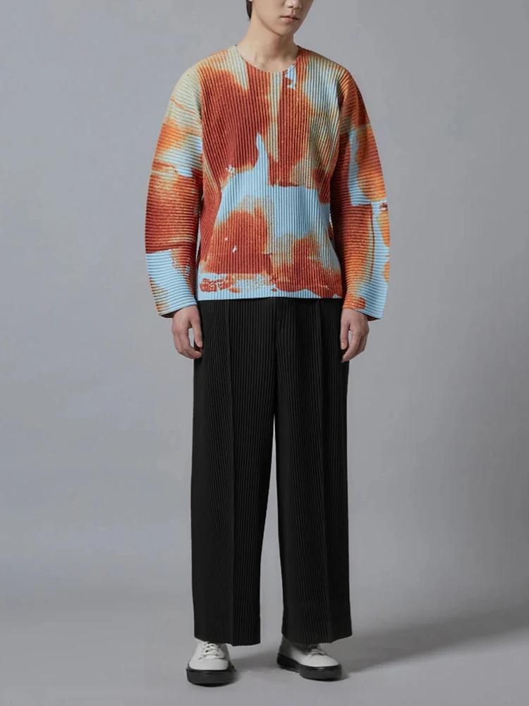 Nouveau pantalon large plissé Miyake pour homme, pantalon décontracté ample, pantalon long de rue