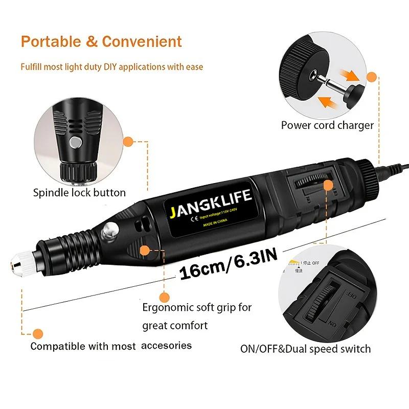 JANGKLIFE 9V Mini perceuse électrique stylo de sculpture vitesse Variable outils rotatifs Kit graveu