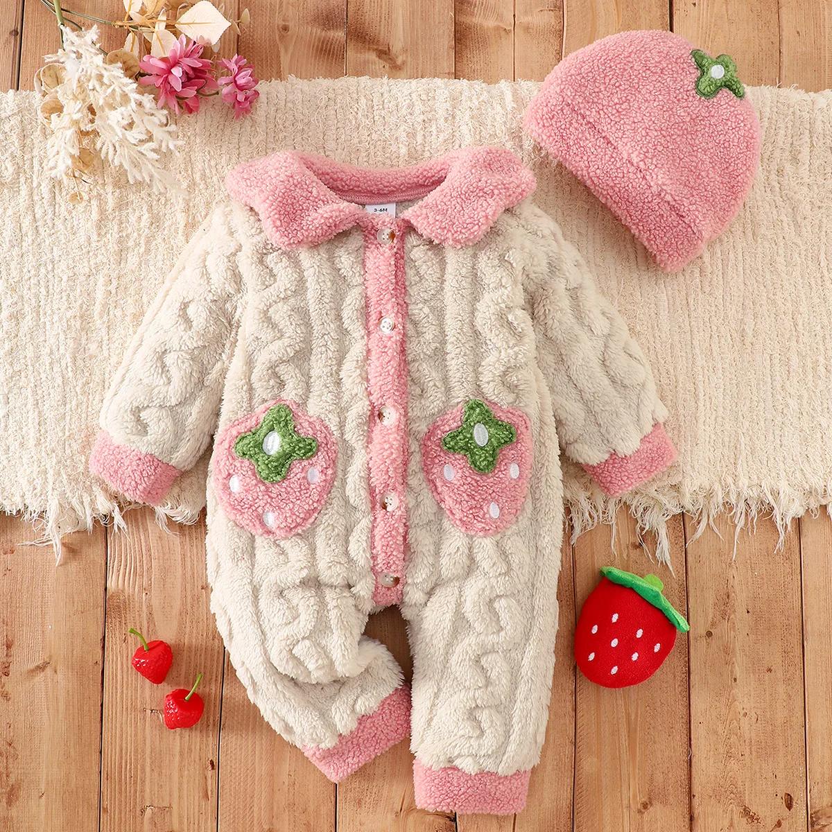 Ensemble barboteuse bébé en polaire épaisse double face avec col en peluche, barboteuse tricotée à m