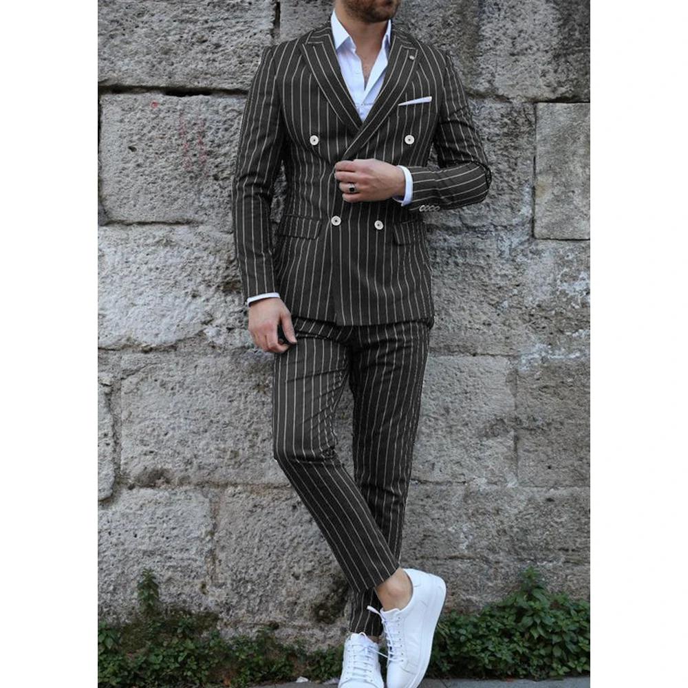Costumes de classe rayés complets pour hommes, olympiques pour hommes, double boutonnage, haute qual