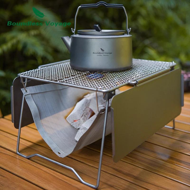 Boundless Voyage Portable Grill, Table de camping, Pliant en titane, Grille de feu de camp, Pique-ni
