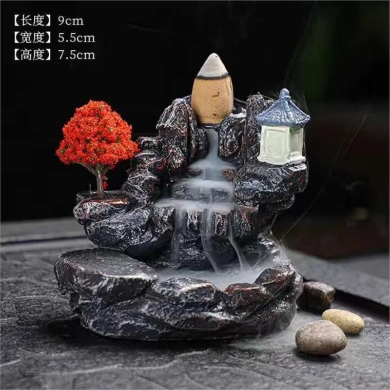 Brûleur d'encens montagnes rivière cascade parfum cheminée reflux arôme fumée Zen encensoir décorati