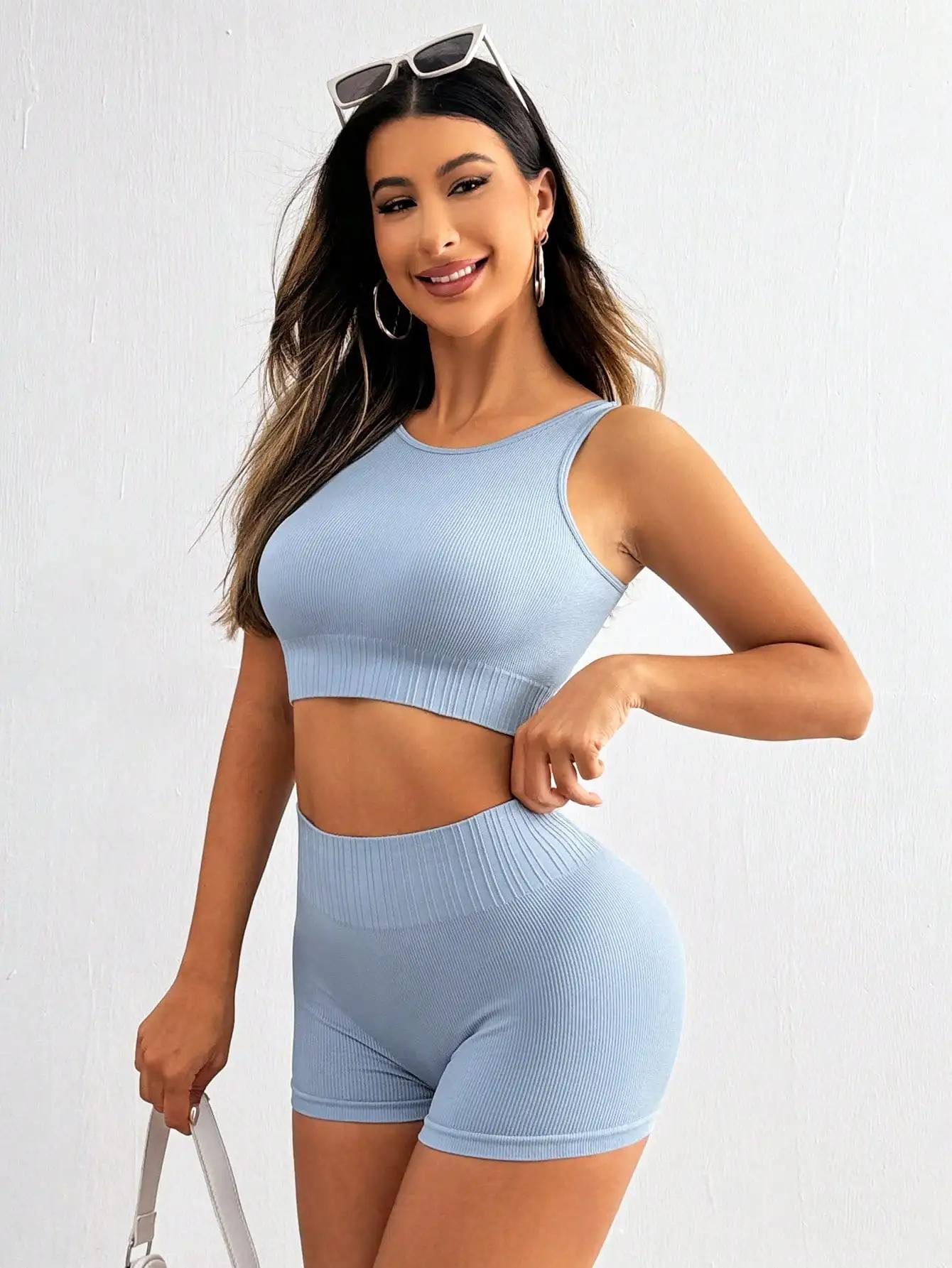 Ensembles d'entraînement 2 pièces pour femmes, court sans couture, précieux short taille haute, tenu