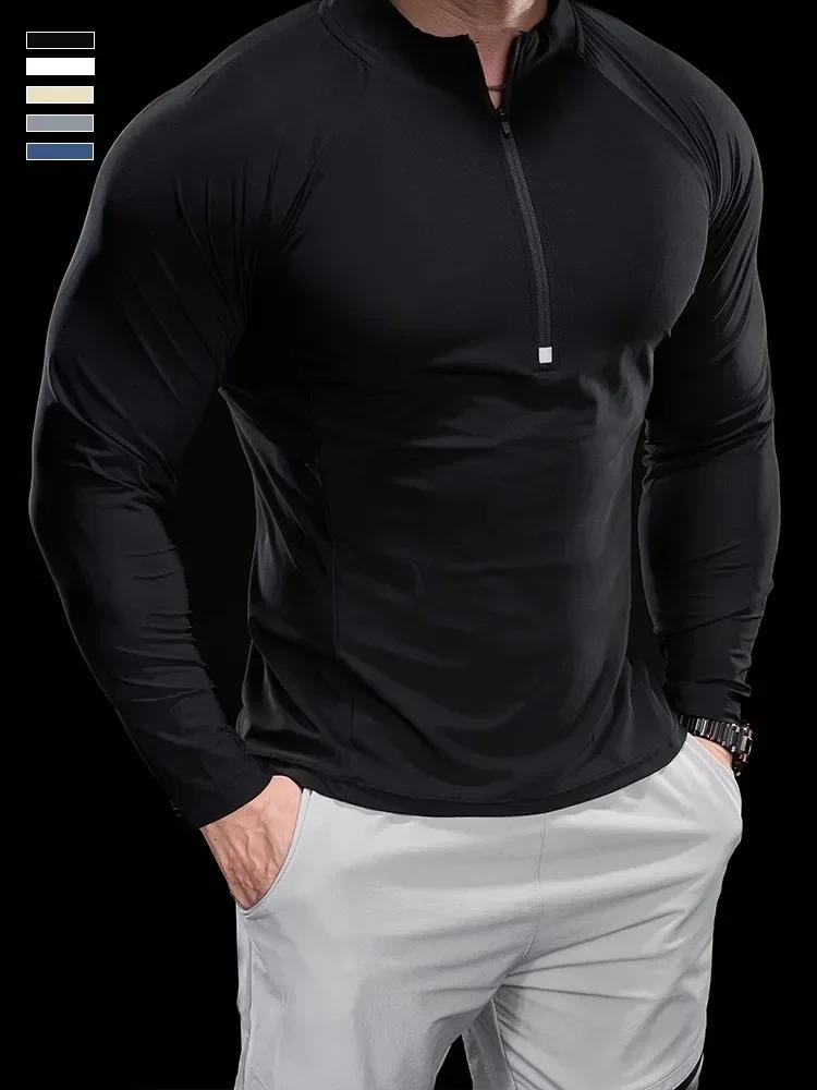 T-shirt sport homme fitness course entraînement col rond séchage rapide respirant manches longues automne 2024